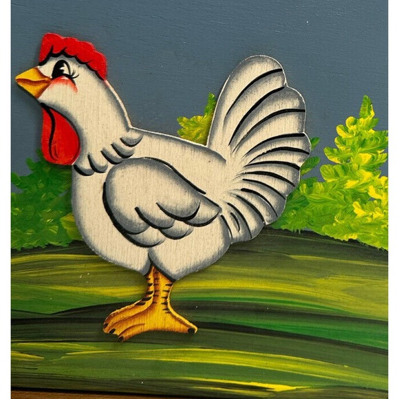 Vintage Handpainted Wooden Box Home Cookin\' Roosters w/Handles Farmhouse 17x12\